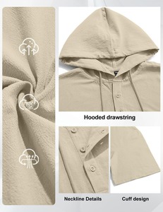 Chemise Henley à capuche en coton et lin pour homme, manches courtes, été, plage, décontractée, légère, coupe ample, fabrication sur mesure OEM ODM - Product Image 6