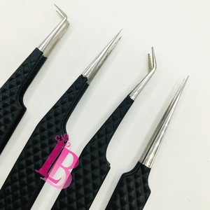 Pince à épiler professionnelle de haute qualité pour extensions de cils, avec pointe argentée, antidérapante, couleur noire, logo personnalisable - Product Image 6