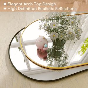 Specchio da terra ad arco autoportante da 56"x21" con cornice in legno dorato - Product Image 5