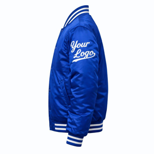 Chaqueta Universitaria Azul Satinada Personalizada 2025 para Hombre y Mujer |   Chaqueta Bomber con Logotipo y Nombre Personalizado - Product Image 4