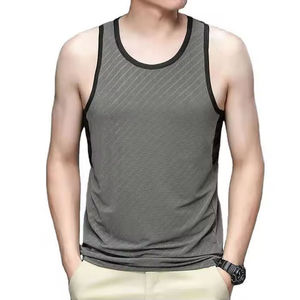 Summer <b>Singlet</b> Sleeveless Sport Gym Vest Tank Top <b>Men</b> Tank Top O-Neck Quick Dry Knitted Solid Color Casual Fitness Wear - Product Image 4