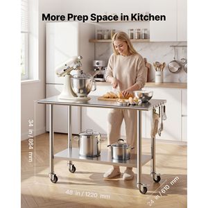 Banco da Lavoro in Acciaio Inox 24x48 con Ripiano Inferiore e Ruote per Uso in Cucine Commerciali - Product Image 2