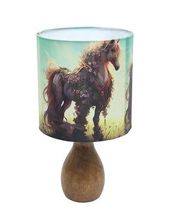Wooden Horse Bird Print <b>Table</b> Lamp <b>Rustic</b> <b>Bedside</b> Tabletop Light Floral Animal Shade Decor for Game Room Kids Room - Product Image 2