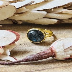 Anillo de Latón con Labradorita de Estilo Lujoso, Diseño Vintage, Chapado en Oro de 18k, Ajustable, Estilo Boho, Diseño Ovalado, Anillo para Mujer - Product Image 5