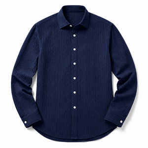 Men's Solid Single Breasted Turn-down Collar Long Sleeve Breathable Woven Plain Dyed 140g Polyester Business Casual <b>Summer</b> <b>Shirt</b> - Product Image 1