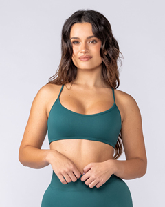 Soutien-gorge de sport pour femme, couleur unie, col rond, bretelles spaghetti, maintien moyen, respirant, design sans couture - Product Image 3