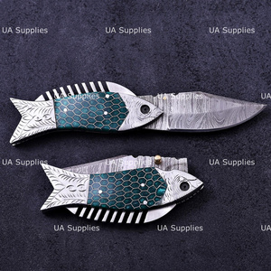 Handmade <b>Fish</b> Folding <b>Knife</b> Damascus Steel Pine Cone Handle Outdoor Survival Custom EDC OEM ODM Wholesale Manufacturer Drop - Product Image 6