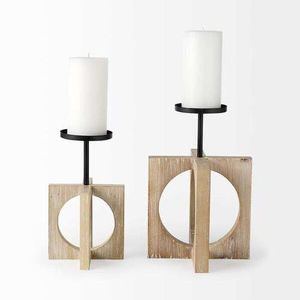 Ensemble de 3 bougeoirs rustiques en bois et métal, style nordique, pour centre de table, salon, maison, hôtel - Product Image 2