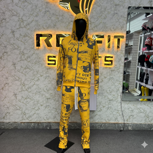 Ensemble de survêtement à capuche pour homme REXFIT SPORTS, vert, avec impression de lettres, sweat-shirt à fermeture éclair intégrale et pantalon, streetwear, tenue d'automne. - Product Image 3