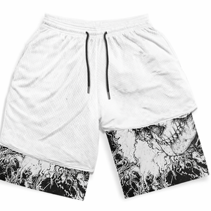 Shorts en maille 100 % coton noir pour homme avec motif flamme, style athlétique rétro, taille mi-élastique, vêtements de sport d'été - Product Image 1