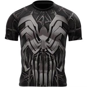 T-shirt de compression à manches courtes pour homme avec motif araignée noire, idéal pour la musculation et l'entraînement, anti-transpiration - Product Image 4