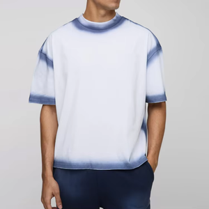 Custom <b>White</b> Blue Dip Dye T Shirt Mens Oversized Short Sleeve Crew Neck Gradient Wash Cotton Streetwear <b>Tee</b> - Product Image 1