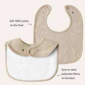 Bavoirs d'alimentation en mousseline 95% bambou 5% élasthanne - Tissu extensible, fermeture facile à pression - Product Image 2