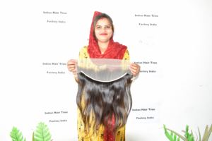 Extensions frontales en cheveux humains indiens Remy, lisses et doux, couleur naturelle noire, cheveux vierges à ondulations profondes, vente en gros - Product Image 4