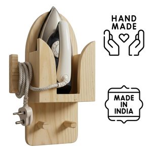 Soporte de Pared para Caja de Hierro de Madera de Acacia Sólida Hecho a Mano – Organizador con Acabado Natural y Ganchos Utilitarios – Montaje Invisible - Product Image 3