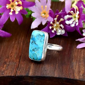 Minimalist Vintage Mohave <b>Turquoise</b> Gemstone Rectangle Bar Fine <b>Ring</b> Jewelry 925 Sterling Silver Statement <b>Ring</b> For Women - Product Image 4