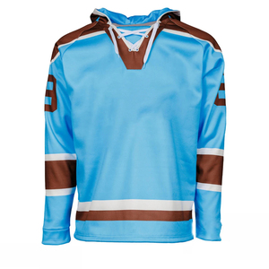 Custom Unique Hockey Hoodie Spandex/Polyester Tackle Twill Team Ice Hockey Jersey with Hood Breathable Unisex Adult <b>Lace</b>-Up - Product Image 1