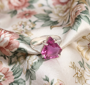 Pink Topaz Geometric <b>Statement</b> <b>Ring</b> Pure 925 Sterling Silver Rose & Yellow Gold Plated Handmade Women Jewelry for Christmas gift - Product Image 6