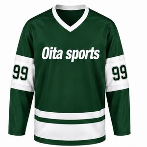 Men Green White <b>Ice</b> Hockey Jersey Long Sleeve Polyester Sports Uniform Team Training Performance Apparel - Product Image 1