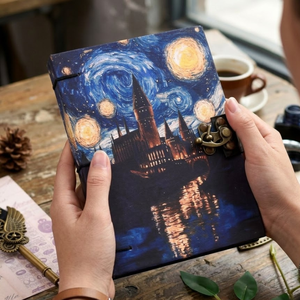 <b>A5</b> Fantasy Castle Handmade Paper Journal | Eco Friendly Hardcover Lock Diary with Night Sky Artwork Design Gift Set for Journals - Product Image 3