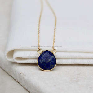 Collier plaqué or en argent sterling 925 avec pierres précieuses Lapis Lazuli - Product Image 1