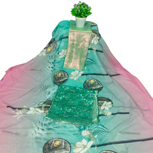 Meilleure robe pour femme en vert et rose, style slub, tissu jacquard sergé, voile imprimé numérique 100% coton pour mariage - Product Image 1