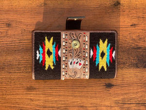 Mano Tooled Western Saddle Blanket Floral Aces Bifold Clutch Mujer Moda Lady Tallado a mano Cartera de cuero genuino - Product Image 6