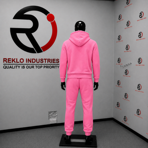 Ensemble de survêtement rose pour homme avec logo personnalisé, sweat à capuche zippé et pantalon de jogging, tenue décontractée streetwear et sportswear deux pièces, vente en gros - Product Image 4