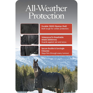 Manta de Invierno para Caballo de Alta Calidad, 1200D, Gruesa y Resistente |   Manta Impermeable para Exteriores con Cubrecuello |   Funda para Caballo de Exterior de 69 Pulgadas - Product Image 6