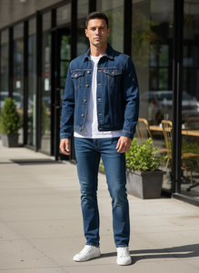 แจ็คเก็ตเดนิมปักลายวินเทจคลาสสิกสำหรับผู้ชายระดับพรีเมียม - ทรงเข้ารูป ทนทาน ผลิตจากผ้าฝ้าย 100% ระบายอากาศได้ดีและกันลม เหมาะสำหรับฤดูหนาว - Product Image 4