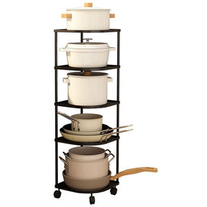 Étagère de rangement de cuisine multifonctionnelle en fer à double niveau, écologique, avec roulettes pour casseroles et poêles, design minimaliste moderne, à fixer au mur - Product Image 1
