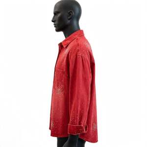 DROGEN EXPORT Veste en jean longue pour femme, à rayures, ornée de perles, de paillettes et de strass, style streetwear, lavable et écologique, collection printemps, best-seller - Product Image 4