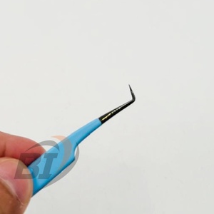 Pinzas para extensión de pestañas de 90 grados con punta de plasma negra, logotipo grabado personalizado, pinzas de acero inoxidable para pestañas - Product Image 2
