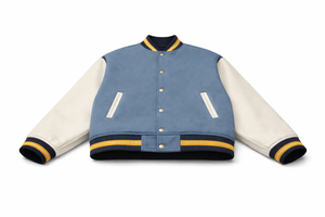 Men's Blue White Varsity Jacket Turn-down Collar Button Front Regular Fit Casual Winter Solid Color 100% <b>Wool</b> Breathable - Product Image 3