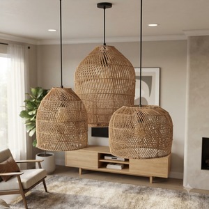 Abat-jour en osier tressé naturel fait main, couvercle de lampe suspendue en rotin, décoration bohème pour la maison - Product Image 5