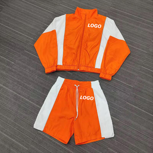 Custom Logo OEM <b>Zipper</b> Nylon Coated Tracksuit Set Crop <b>Jacket</b> & Shorts Wholesale Streetwear Athletic Two-Piece Suit for Men - Product Image 2