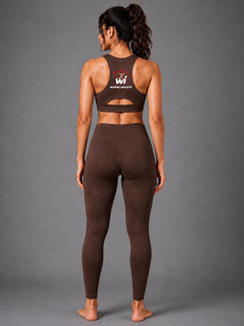 Ensemble de yoga pour femmes WARPRO INDUSTRY, haut court marron, leggings taille haute, ensemble de vêtements de sport 2 pièces, couleur unie, logo brodé - Product Image 3