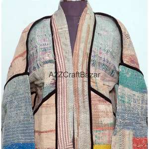 Veste Kantha vintage tricotée à la main pour l'été et l'automne, imprimé floral, style bohème japonais, long manteau multicolore décontracté - Product Image 3