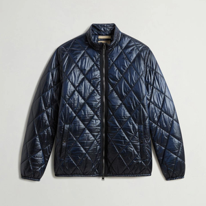 Men's Slim Fit <b>Quilted</b> Nylon <b>Jacket</b> Zip-Up Padded Outerwear Waterproof Stand Collar Argyle <b>Pattern</b> Winter Wear - Product Image 1