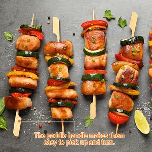Brochetas de Bambú de 4.7 Pulgadas para Aperitivos, 300 Unidades, Brochetas de Madera Planas, Palillos Largos para Cócteles, Palillos Decorativos para Barbacoa - Product Image 3