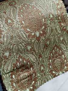Tissu brocart de soie à motif végétal, tissé jacquard, poids moyen, voile, textile de maison - Product Image 1