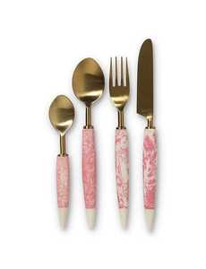 Gold Spoons Fork Knife 4 Pcs Luxury Flatware With <b>Pink</b> Resin handle Ideal For Anniversary Engagement Party Dining Tableware Use - Product Image 2