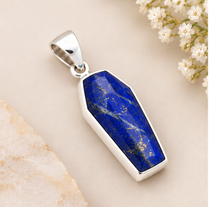 Pendentif en argent avec lapis-lazuli naturel, pendentif cercueil en pierre précieuse lapis-lazuli bleue, bijou statement en argent sterling 925 - Product Image 3