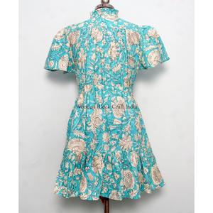Vestido corto elegante de algodón hecho a mano en India, con estampado floral, ideal para fiestas, regalo para novias, personalizado, vestido de moda para mujer, procedente de la India. - Product Image 6