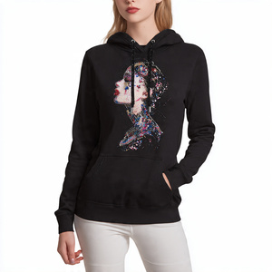Sweat à capuche personnalisé avec logo en strass pour femme, pull d'hiver style streetwear, coupe ajustée, hauts à capuche en strass pour femmes - Product Image 1