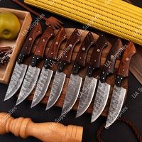Couteaux à steak quotidiens faits main en acier Damas, manche pleine longueur, légers, ambidextres, finition brossée, manche en bois de rose, design moderne