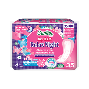 Sanita Dry Fit Relax <b>Night</b> 35cm Winged Menstrual <b>Pads</b> Extra Heavy Absorbency Overnight Use 4 <b>Pads</b> - Product Image 1