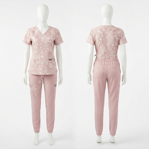 Conjunto de Uniformes Médicos Estampados Unisex, Tela Dobby Premium de 180 GSM, Poliéster, Rayón, Spandex, Cuello en V, Bordado Personalizado - Product Image 1