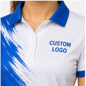 Polo à manches courtes pour femme, blanc et bleu roi, avec logo personnalisé, séchage rapide, sublimation, vêtements de sport pour le golf - Product Image 5