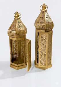 AH CREATIONS Moroccan Gold Metal <b>Lanterns</b> <b>Brass</b> Hexagonal Design Perforated Pattern Handmade Eco-Friendly Home Decoration Candle - Product Image 4